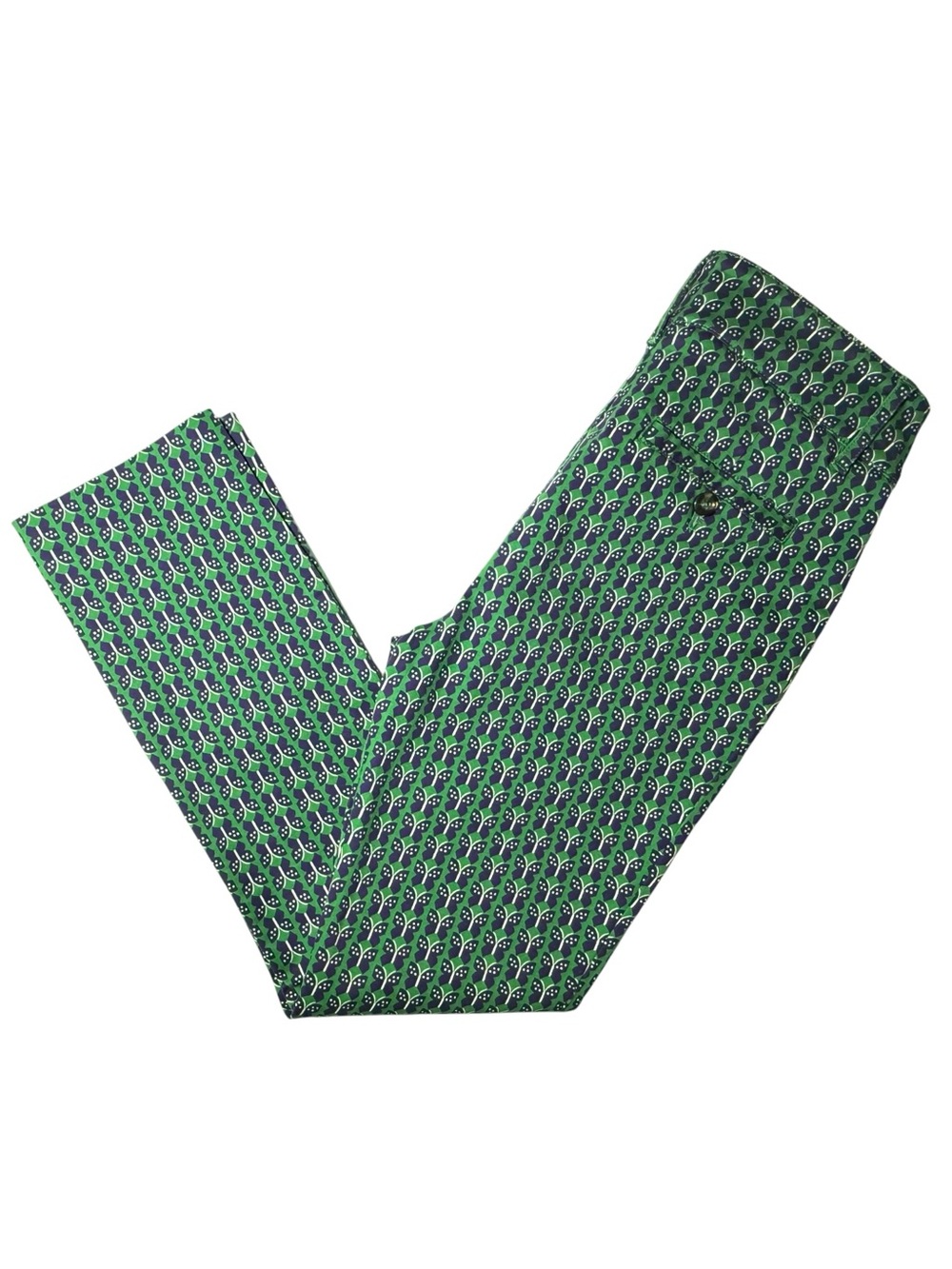 Anthropologie Essential Slim Trousers Butterfly Print Cotton Blue Green Size 4